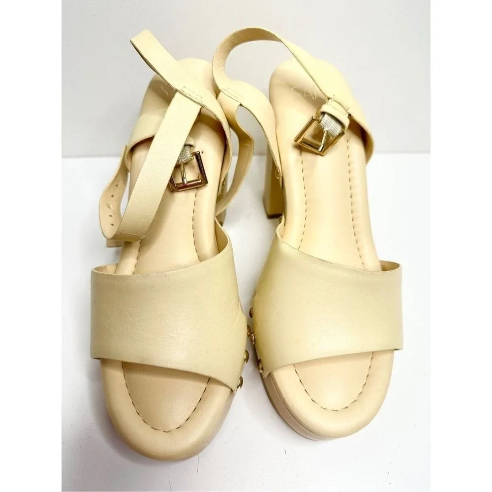 Sarto by Franco Sarto Wally Cream Leather Wood Platform Block Heel Sandals 9